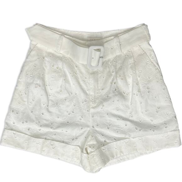 Ted Baker White Suzet Tailored Belted High Waist Eyelet Shorts Size 6 NEW no Tag - Picture 1 of 10